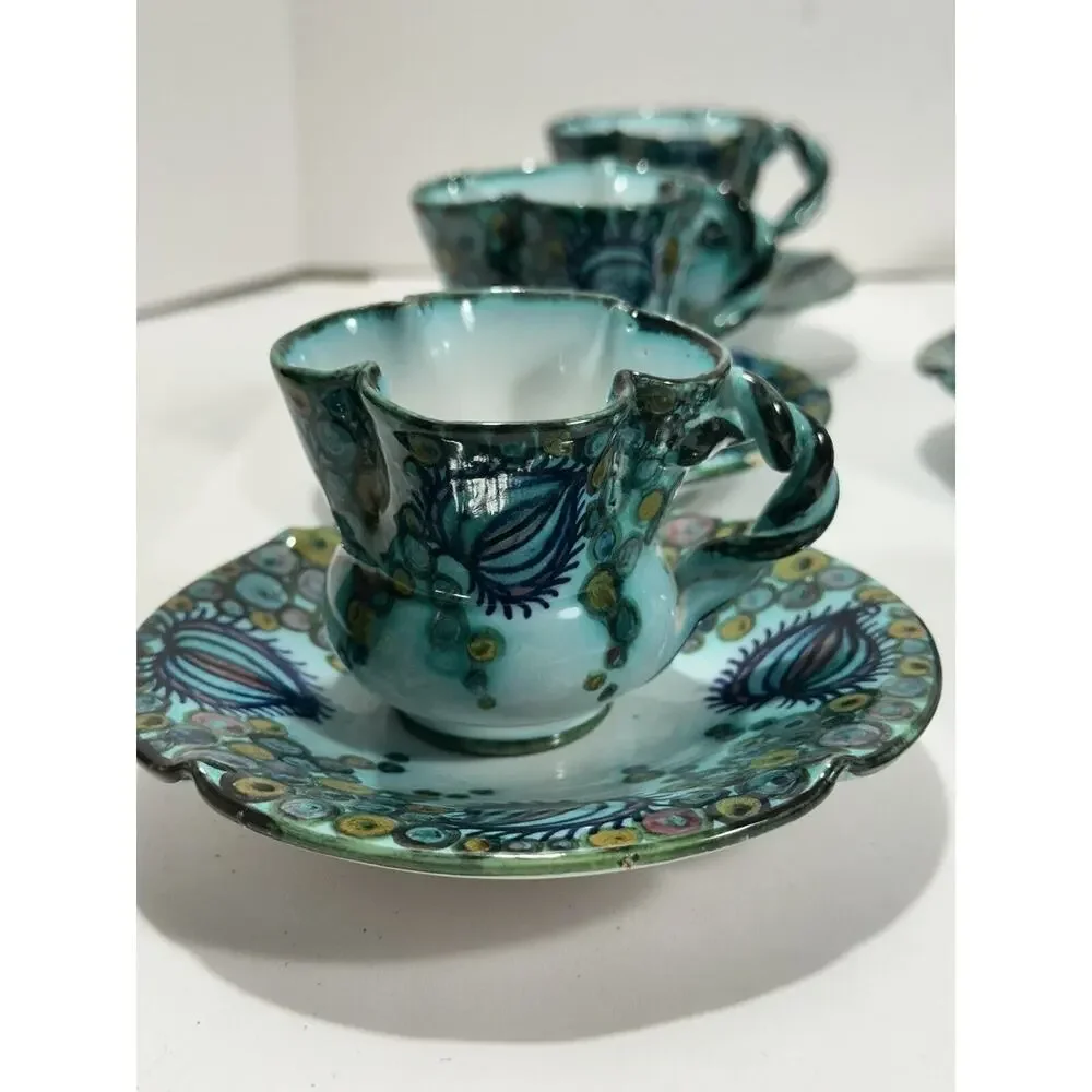 Paolo Zoli Signed Faenza 1920s 17Pc Tea Set Pitcher Teapot Sugar Cream Cups RARE